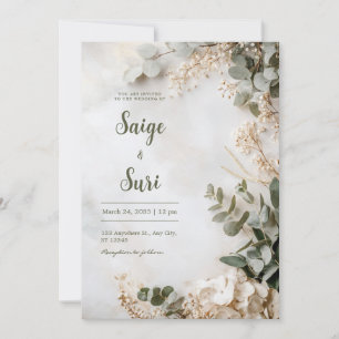Sagegrön Vit Hydrangea Minimalistisk Bröllopskort Inbjudningar