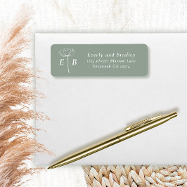 Sagegrön vit monogramblomma accentadress returadress etikett