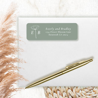 Sagegrön vit monogramblomma accentadress returadress etikett