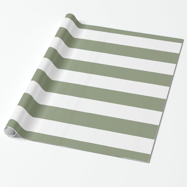 Sagegrön, vit XL-randigt mönster Presentpapper (Utrullad)