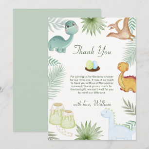 Sagegrön vulkan tropisk dinosaurie baby shower tack kort