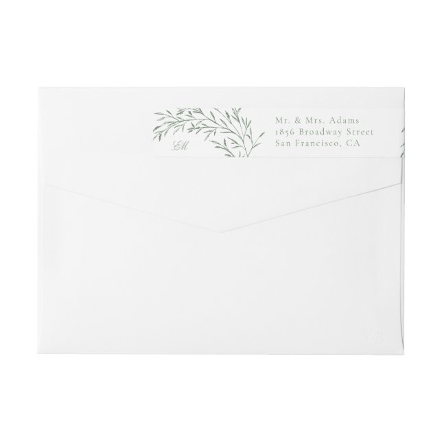 Sagegrön Whimsisk Botanisk Linjekonst Retur Etikettband (Baksidan)