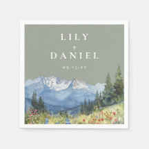 Sagegröna akvarell berg vildblomma bröllop