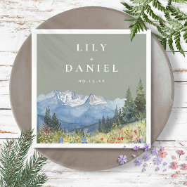 Sagegröna akvarell bergsvilda blommor Bröllop Pappersservett