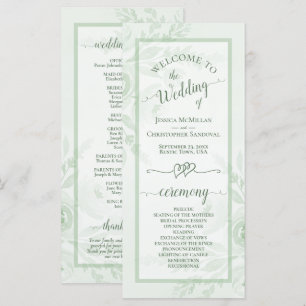 Sagegröna akvarellpioner Elegant Boho Bröllop Program