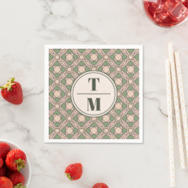 Sagegröna Art Deco Bröllopsmonogramduktyg Pappersservett