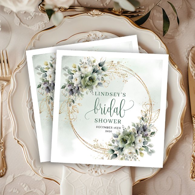 Sagegröna blad Bröllopsduschfest Servetter (Sage Green Foliage Bridal Shower Party Napkins)