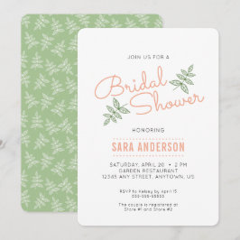 Sagegröna blad och korallbröllopsfestinladan inbjudningar