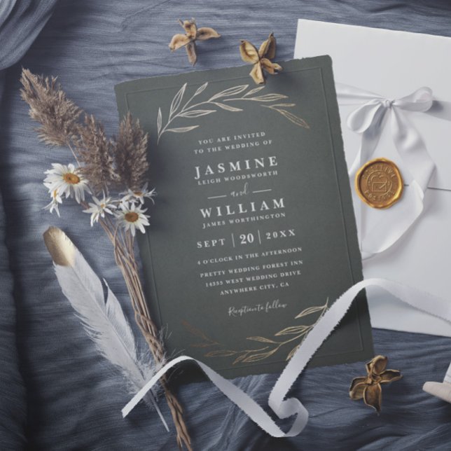 Sagegröna blad rustik elegant bröllop inbjudningar (Skapare uppladdad)