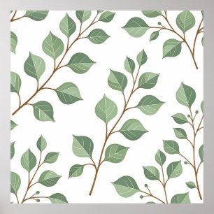 Sagegröna bladrika grenar Botanisk akvarell Poster