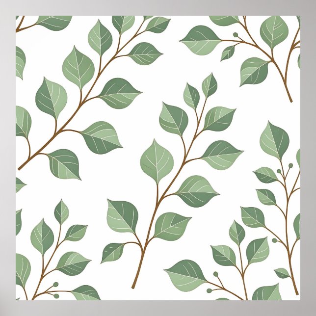 Sagegröna bladrika grenar Botanisk akvarell Poster (Framsidan)