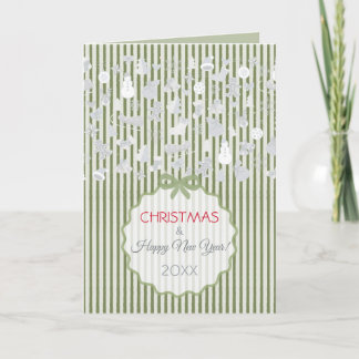 Sagegröna bleka ränder Whimsical jul silver Helgkort