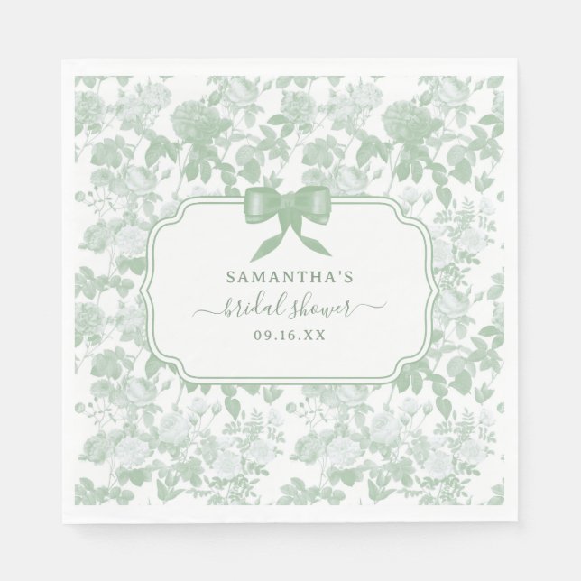 Sagegröna blommande rosor Chinoiserie Bröllopsdusc Pappersservett (Framsidan)