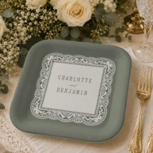 Sagegröna blommande vintage spets bröllopsfestinbj