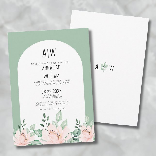 Sagegröna Blommiga Bröllop Inbjudningar (Sage Green Arch Floral Wedding Invitation)