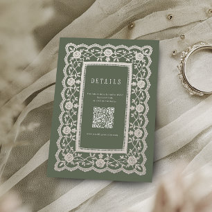 Sagegröna blommiga vintage spetsbröllopsdetaljer tilläggskort