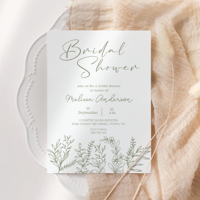 Sagegröna blommor Boho bröllopsdusch-inbjudan Inbjudningar (Skapare uppladdad)