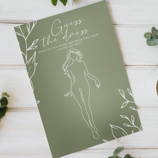 Sagegröna blommor Bröllopsspel Gissa klänningen Flygblad (Skapare uppladdad)