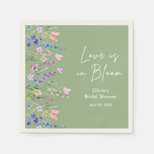 Sagegröna blommor Kärlek är i blom Bröllopsdusch Pappersservett