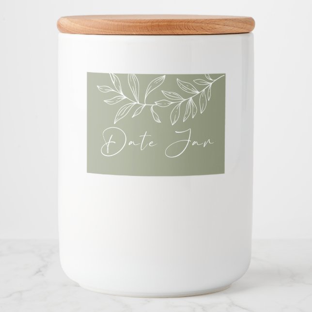 Sagegröna Boho-blommor Datum Nattburk Mat Etiketter (Framsida)