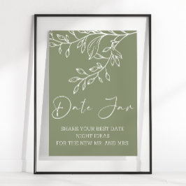 Sagegröna Boho-blommor Dejtingsnatt Poster