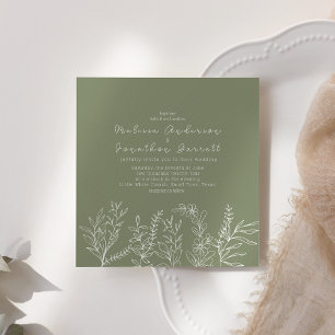 Sagegröna Boho-blommor Rosor Bröllopsinbjudan