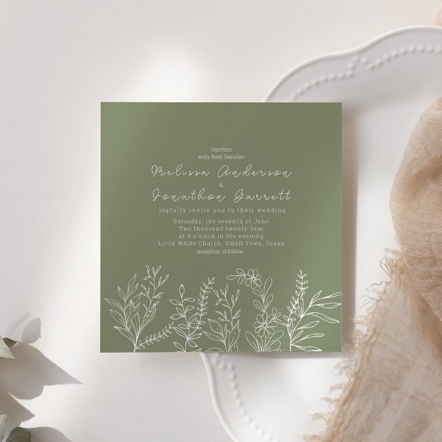 Sagegröna Boho-blommor Rosor Bröllopsinbjudan (Skapare uppladdad)