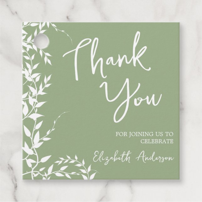 Sagegröna botaniska blad Bröllopsfest Gåvor Etiketter (Framsida)