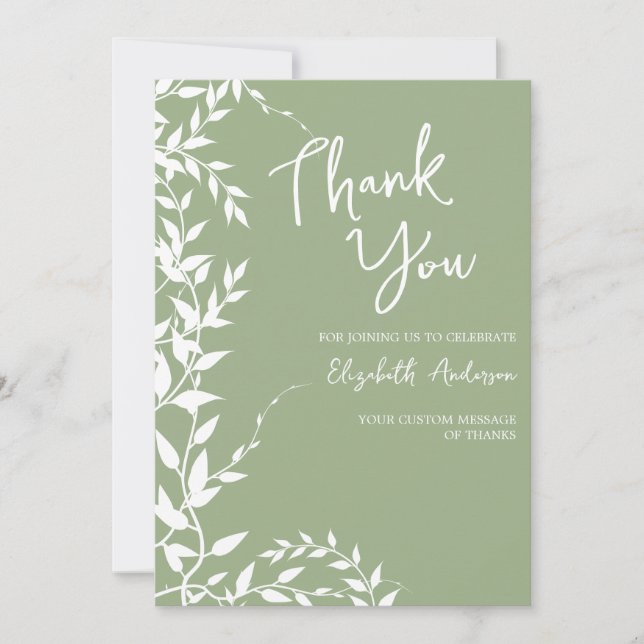 Sagegröna botaniska blad Bröllopsfest Tack Kort (Framsida)
