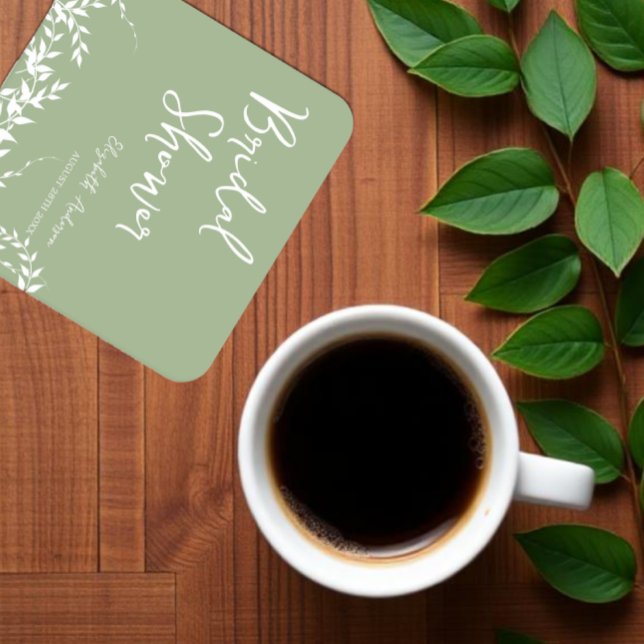 Sagegröna botaniska blad bröllopsfest underlägg papper kvadrat (Skapare uppladdad)