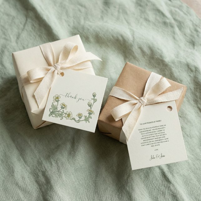 Sagegröna botaniska blommiga bröllop tack gåvor etiketter (Sage Green Botanical Floral Wedding Thank You Favor Tags)