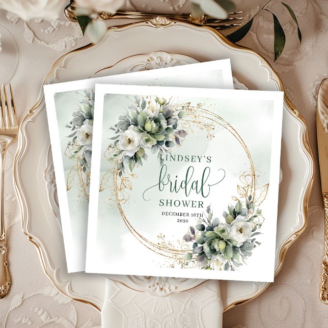 Sagegröna botaniska bröllopsduschservetter pappersservett (Sage Green Botanical Bridal Shower Napkins)