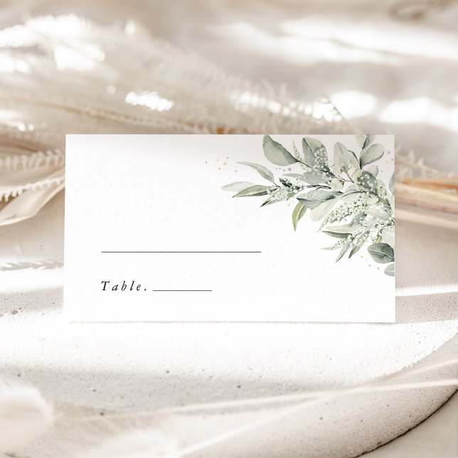 Sagegröna Botaniska Eleganta Bröllopsplatskort Placeringskort (Sage green botanical wedding place card, watercolor greenery name cards, reception table decor)