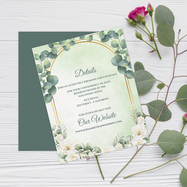 Sagegröna botaniska eukalyptusbröllopsdetaljer tilläggskort (Sage Green Botanical Eucalyptus Wedding Details Enclosure Card)