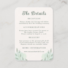 Sagegröna Botaniska Minimalistiska Bröllopsdetalje Tilläggskort