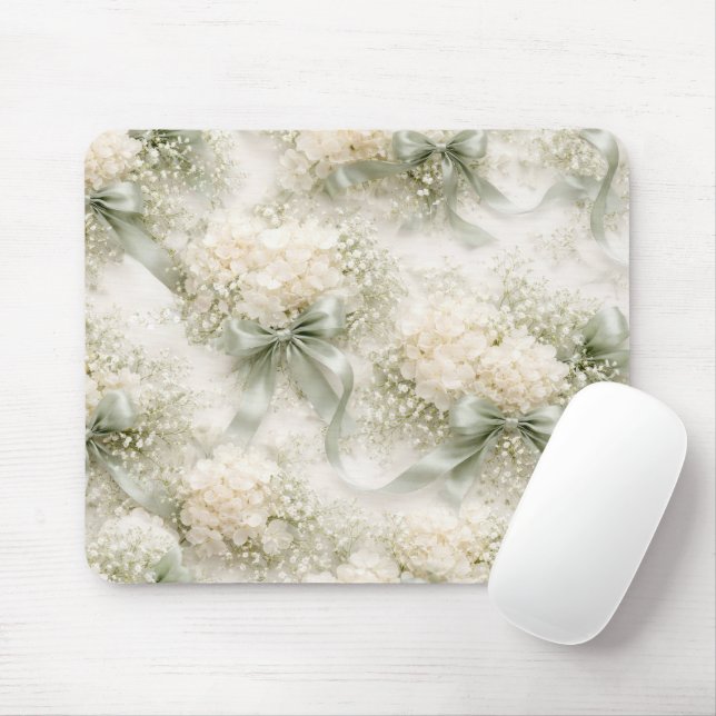 Sagegröna bröllopsbågar och hydrangeablommor musmatta (Med mus)