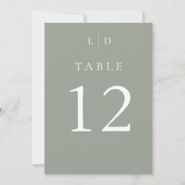 Sagegröna Chic Monogram Bröllopsbord Nummer Inbjudningar