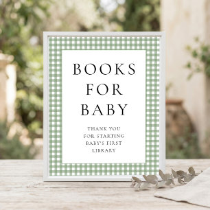Sagegröna Gingham-böcker för Baby Shower-skylt Poster