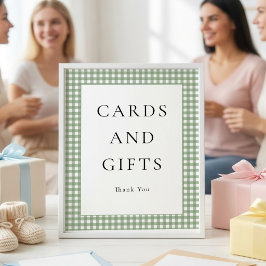 Sagegröna Gingham-kort Julgåvor Baby Shower-skylt Poster