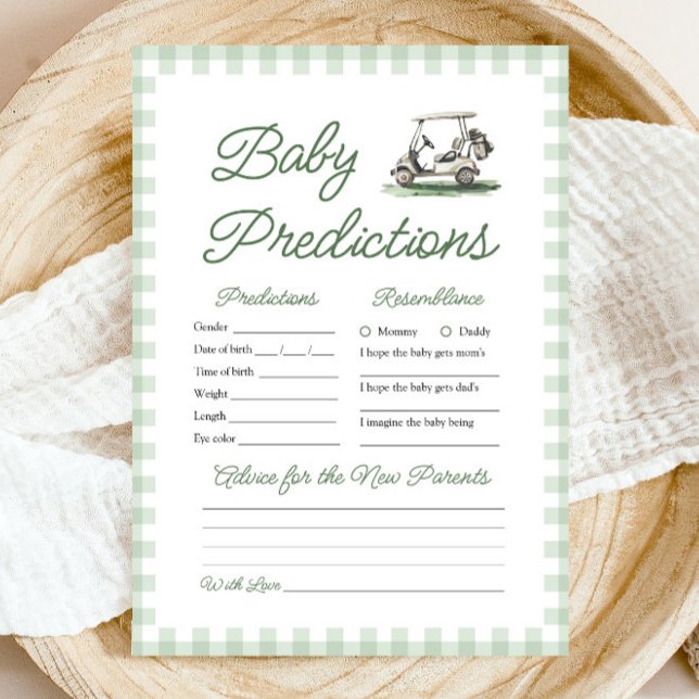 Sagegröna golfbabyförutsägelser Bebisdusj-spelet Inbjudningar (Sage Green Golf Baby Predictions Baby Shower Game)