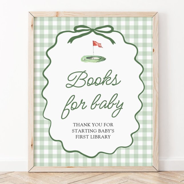 Sagegröna golfbåge Baby Shower-böcker för bebis Poster (Sage Green Golf Bow Baby Shower Diaper Raffle Game Sign)