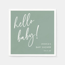 Sagegröna Hello Baby Shower Servetter