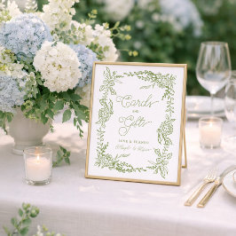 Sagegröna Hydrangea-kort och present-skylt Poster