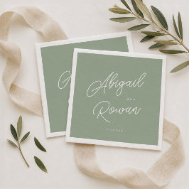Sagegröna minimalistiska eleganta bröllopsservette pappersservett