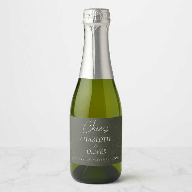 Sagegröna minimalistiska mini-champagne-etiketter  (Framsida)