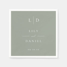 Sagegröna minimalistiska monogram bröllop  pappersservett