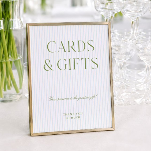 Sagegröna & Mjukblåa Kort & Gåvor Bröllopsskylt (Sage Green & Soft Blue Cards & Gifts Wedding Sign)