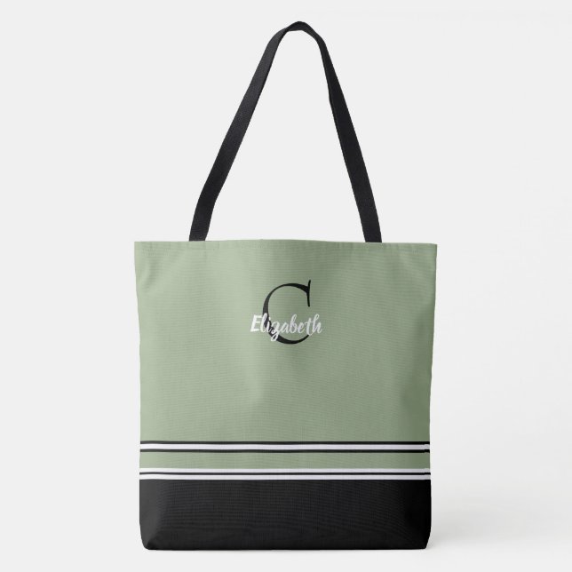 Sagegröna monogramränder Personliga Tygkasse (Framsida)