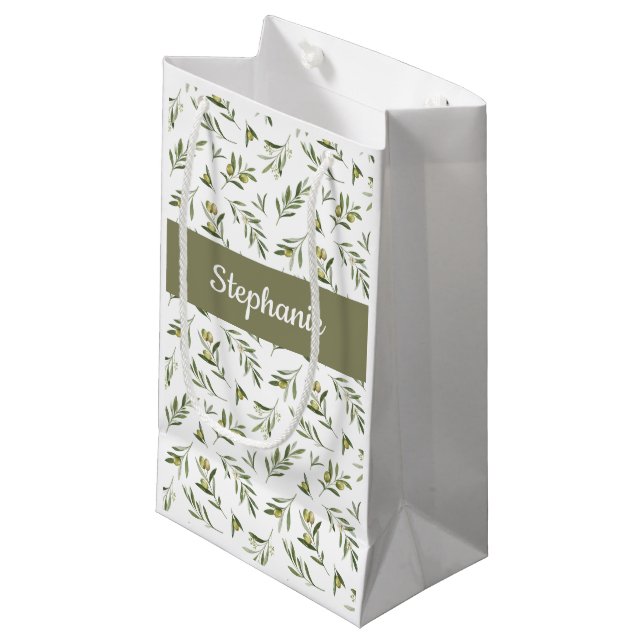 Sagegröna oliv vattenfärgmonogram (Framsidan Vinklad)