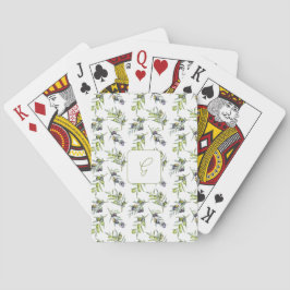 Sagegröna oliv vattenfärgmonogramnamn casinokort